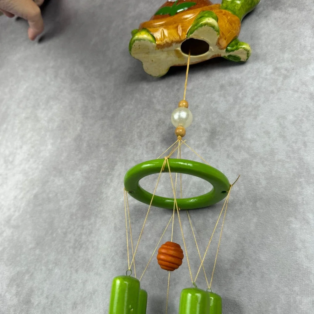 Vtg Ceramic Turtle Wind Chime Hanging Flower Garden Decor Chimes Whimsy Bohemian